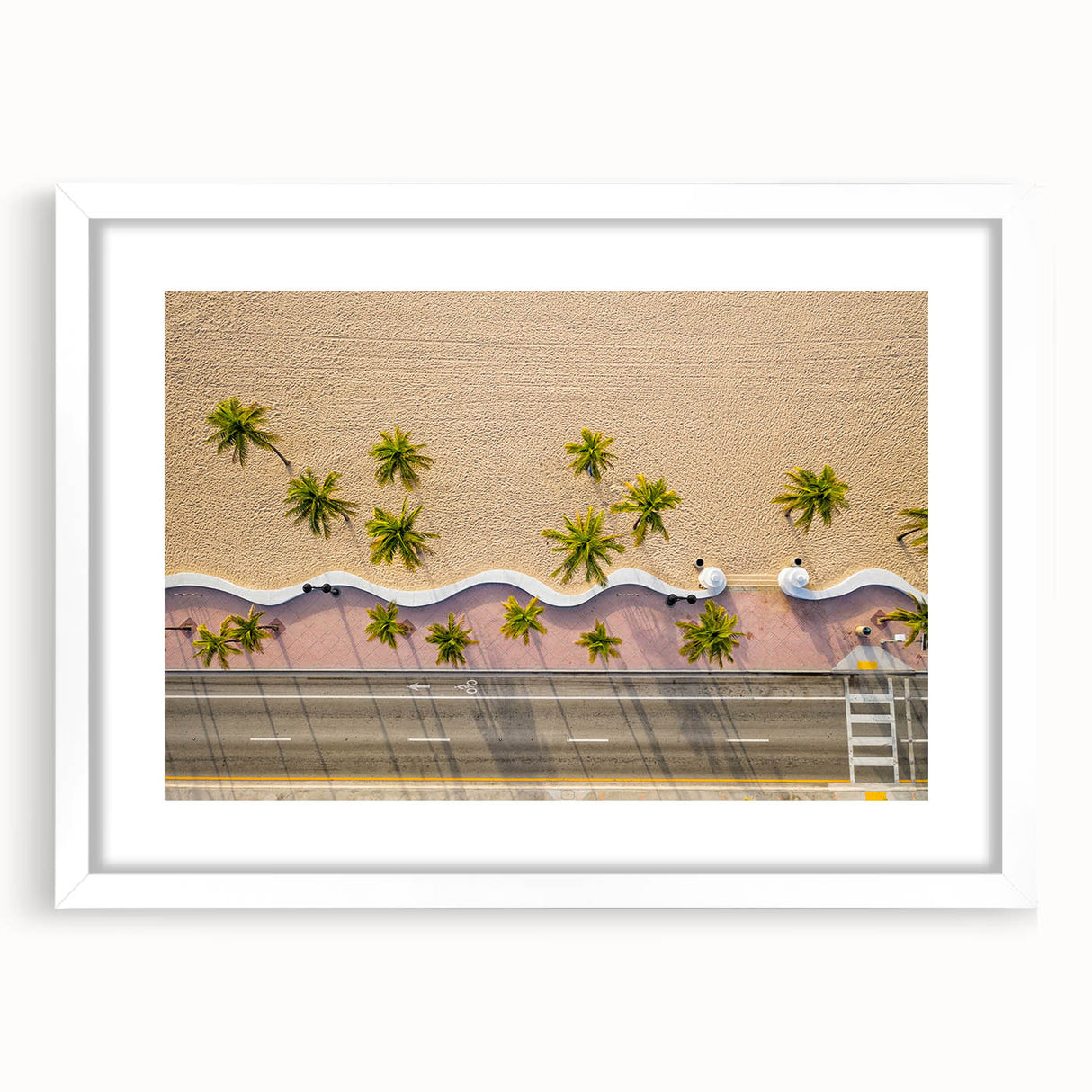 Abstract art print of Fort Lauderdale scenery in muted blue and gray tones on a framed white mat.
