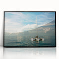Large abstract wall art depicting the Florida Keys in muted blue and green tones on a framed acrylic.