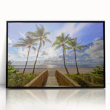 Large abstract wall art depicting Palm Beach, using vibrant blue and pink tones on a framed acrylic.