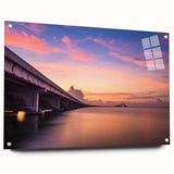 Acrylic print of Tampa skyline in muted blues and greens, suitable for bedroom or dining room decor.