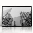 Large abstract wall art of Atlanta skyline in muted gray, framed in black acrylic, suitable for modern art wall decor.