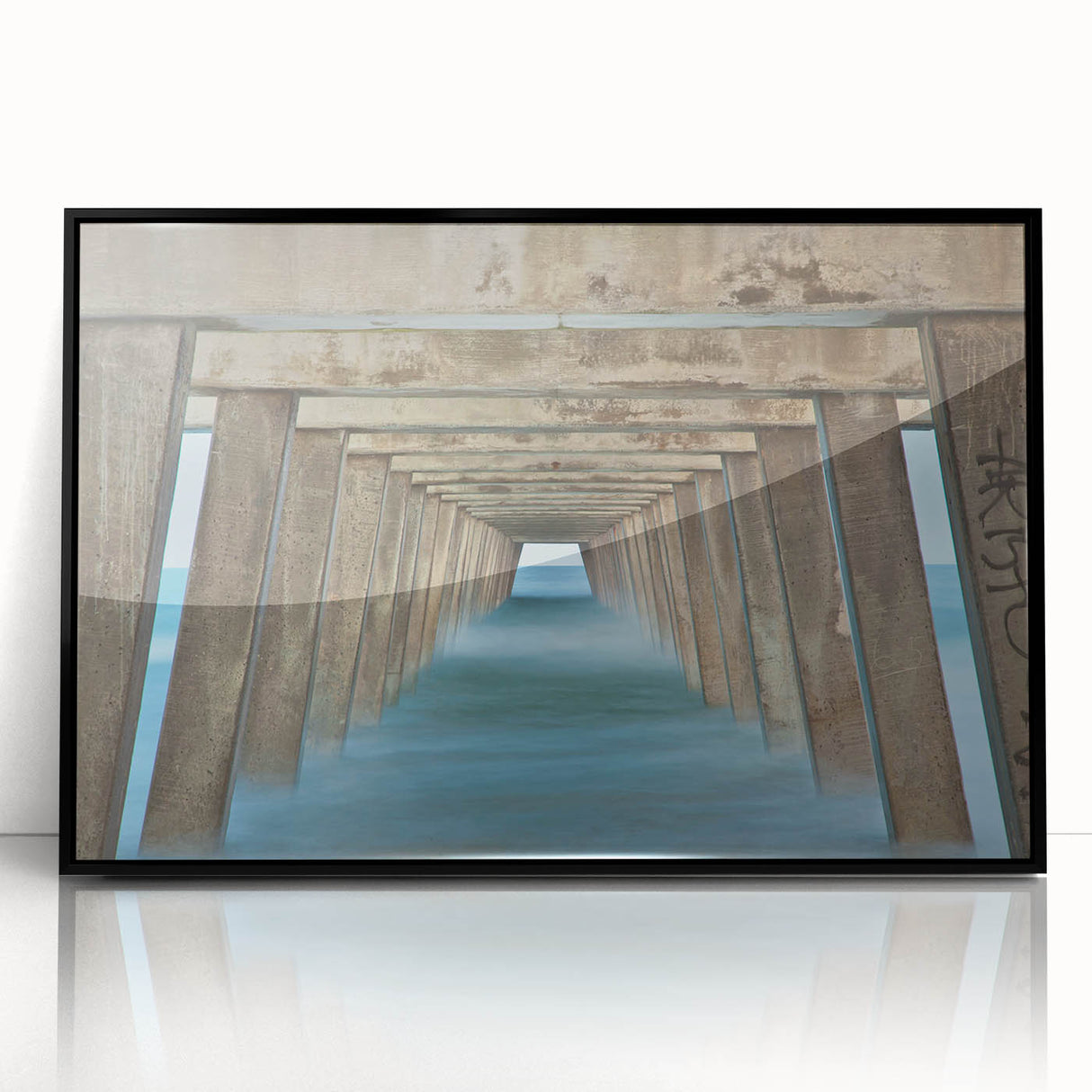 Large abstract wall art depicting Savannah, USA in muted gray and blue tones on a framed acrylic.