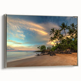 Framed canvas of a vintage-style Maui landscape with vibrant colors, ideal for living room decor.
