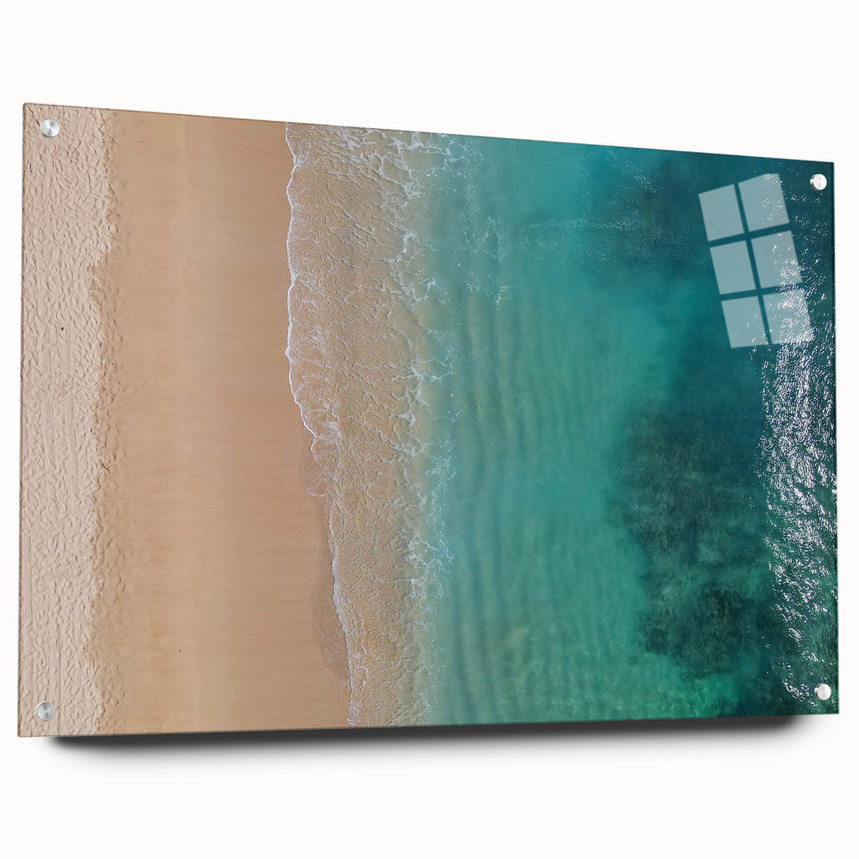 Large abstract depiction of Oahu, Hawaii, in vibrant blues and greens on acrylic glass.
