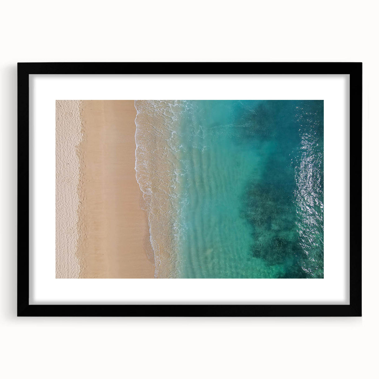 Extra large abstract art print featuring colorful, textured scenery of Oahu, Hawaii on a black framed canvas.