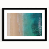 Extra large abstract art print featuring colorful, textured scenery of Oahu, Hawaii on a black framed canvas.