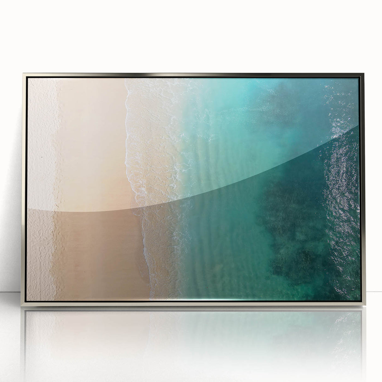 Mid-century modernist art depicting Oahu, Hawaii, in muted blue tones on a framed acrylic print.