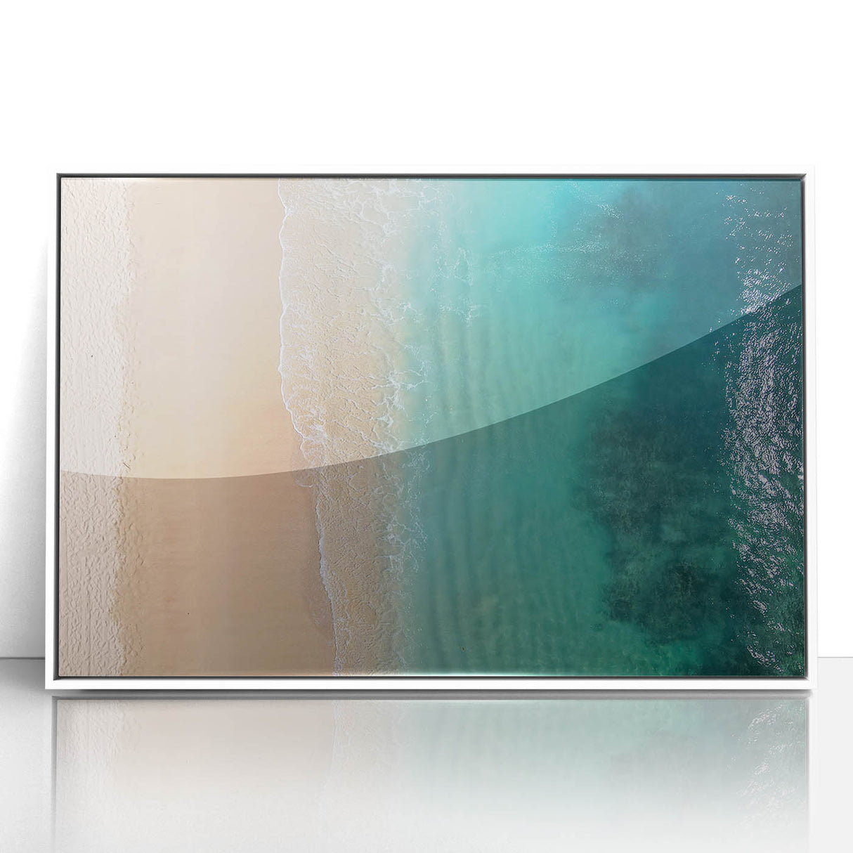 Art deco poster of Oahu, Hawaii scenery in pastel shades on white framed acrylic, suitable for modern nursery decor.