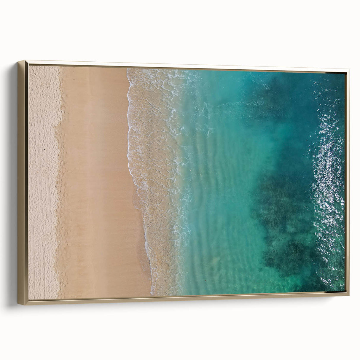 Framed canvas depicting a vintage-style landscape of Oahu, Hawaii, in muted gold and black tones, ideal for bedroom wall art.