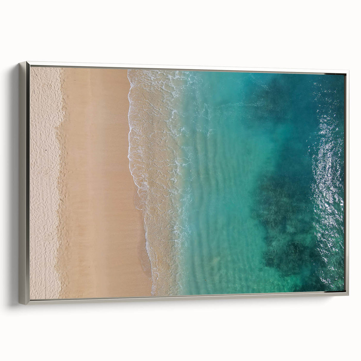 Framed canvas of a vintage-style landscape painting depicting Oahu, Hawaii, with colorful artwork against a black background.