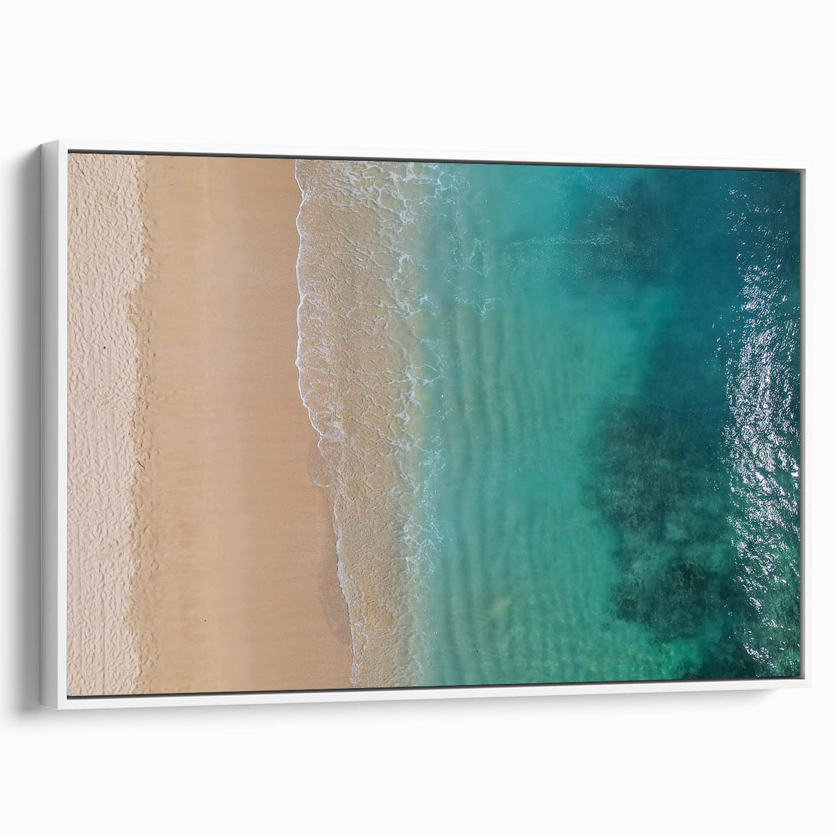 Vintage poster art of Oahu, Hawaii on a framed canvas, featuring vibrant colors against a black background.