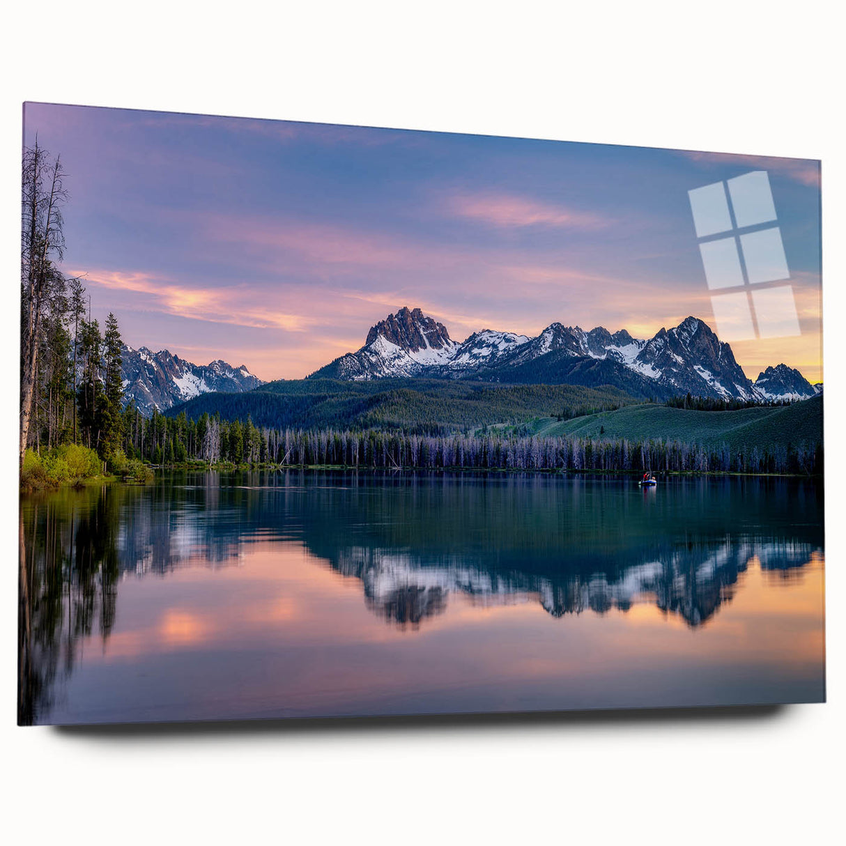 Large abstract wall art of Idaho scenery in muted earth tones on acrylic glass, ideal for bedroom or dining room decor.