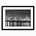 Abstract art print of Chicago skyline in vibrant colors on a large textured canvas, suited for living room decor.