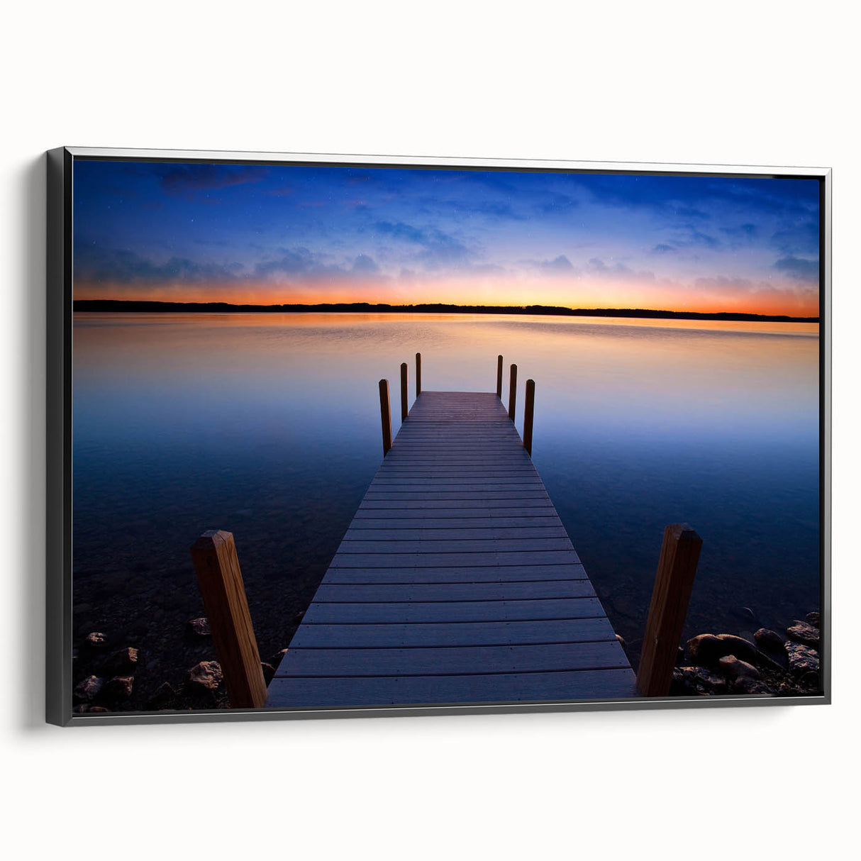 Black and white framed canvas of Lake Michigan, featuring a vintage landscape art style, suitable for bedroom decor.