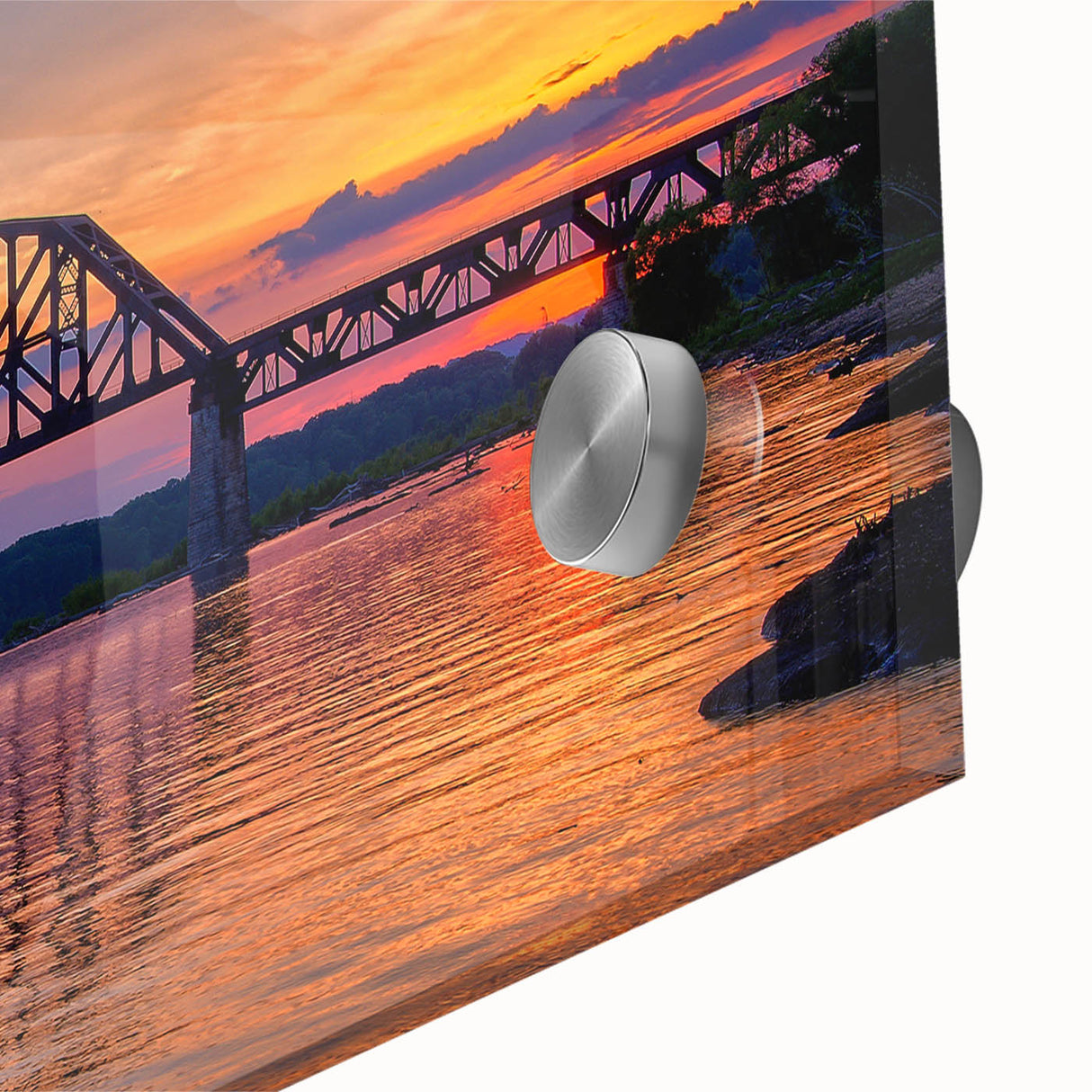 Large abstract wall art depicting serene Indiana scenery in muted earth tones on acrylic glass.