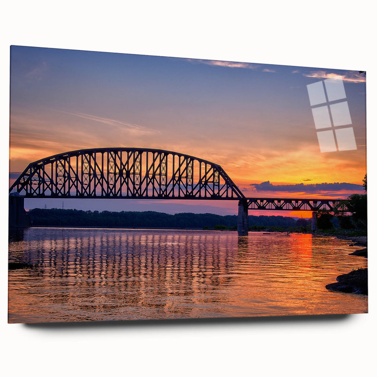 Large abstract wall art depicting an Indiana landscape in muted earth tones on acrylic glass.