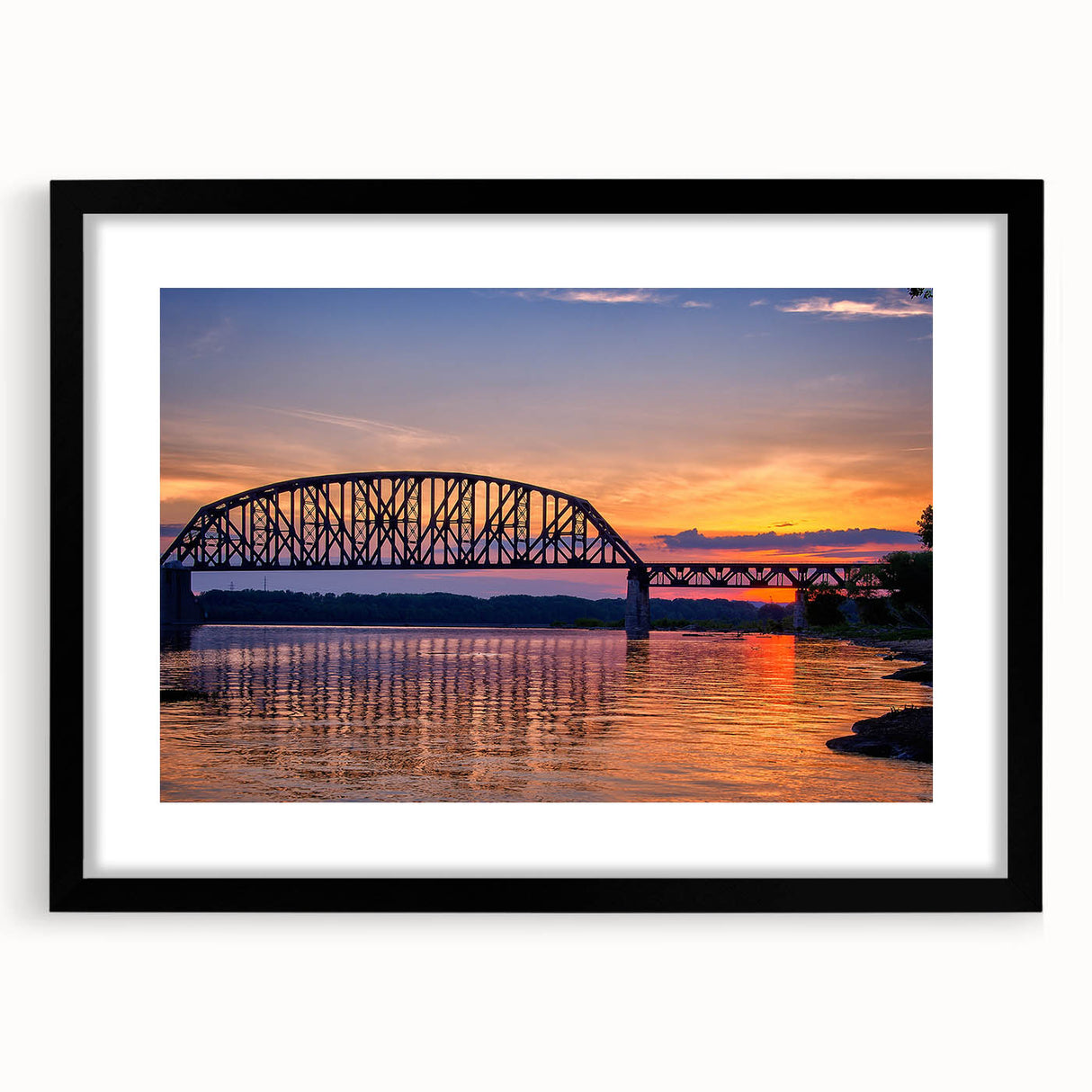 Extra large abstract art print featuring a colorful, textured depiction of Indiana scenery on a black framed canvas.
