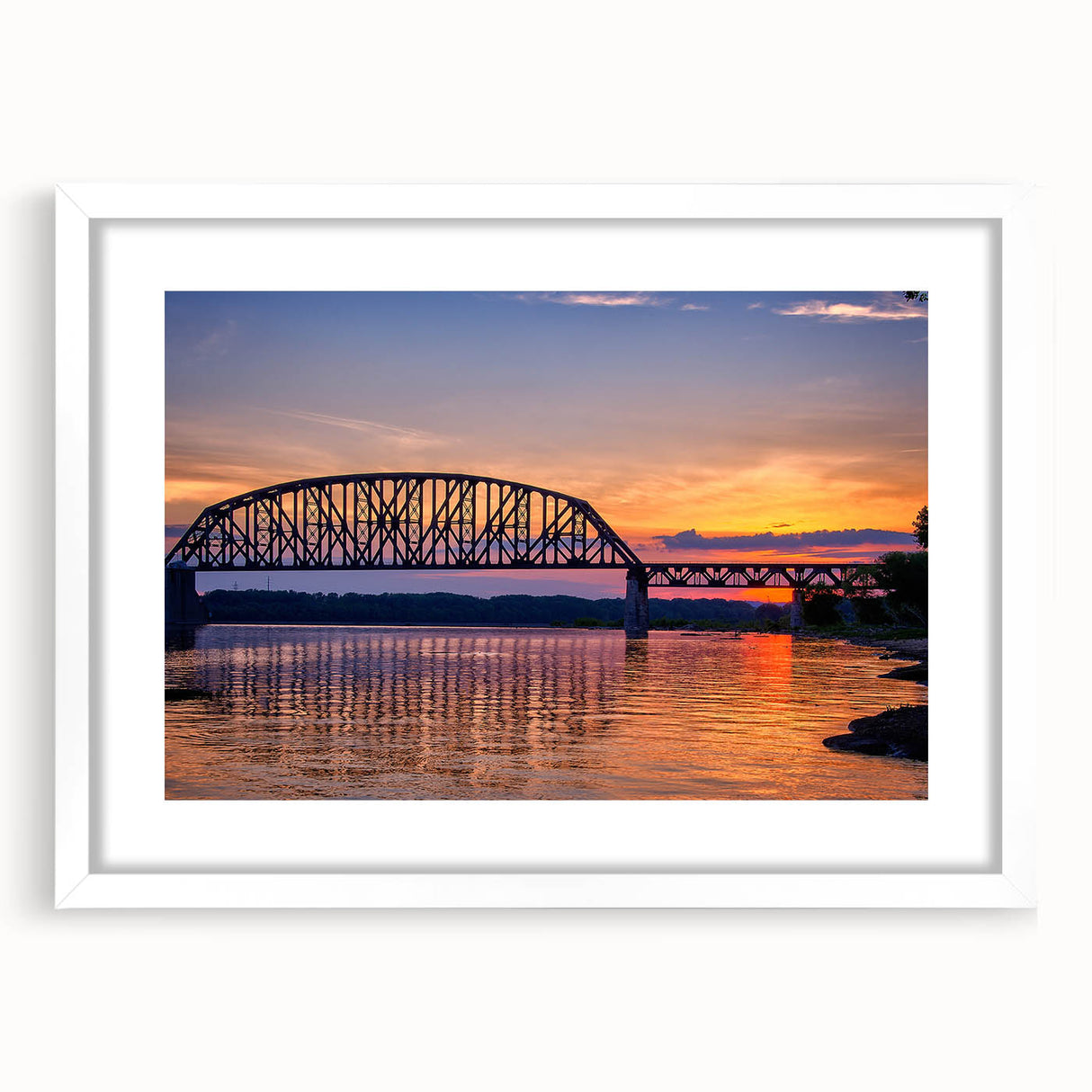 Abstract art print of Indiana scenery in muted earth tones on a white-framed canvas, suitable for dining room decor.