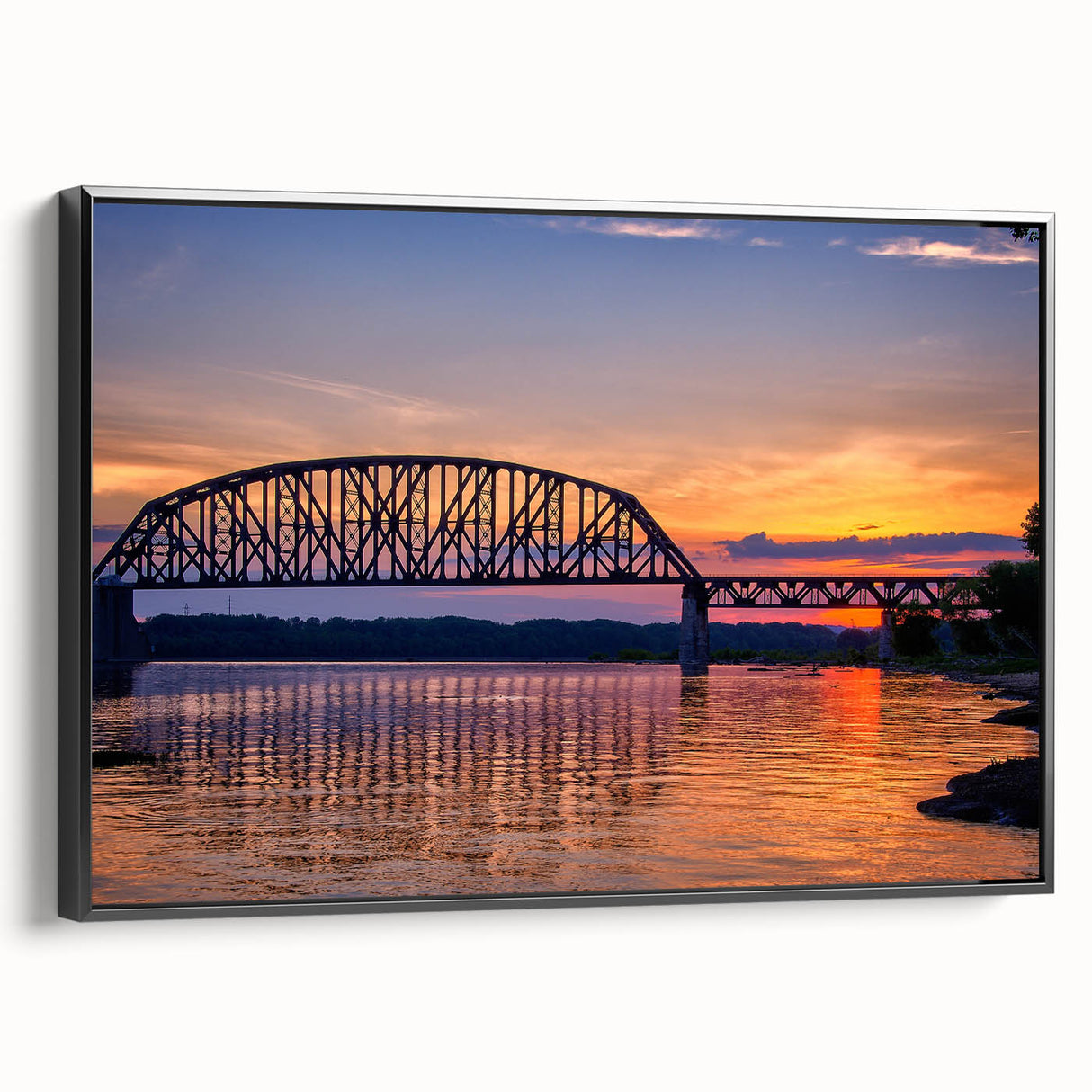 Black and white framed canvas of an Indiana landscape, featuring vintage poster art style, ideal for bedroom decor.
