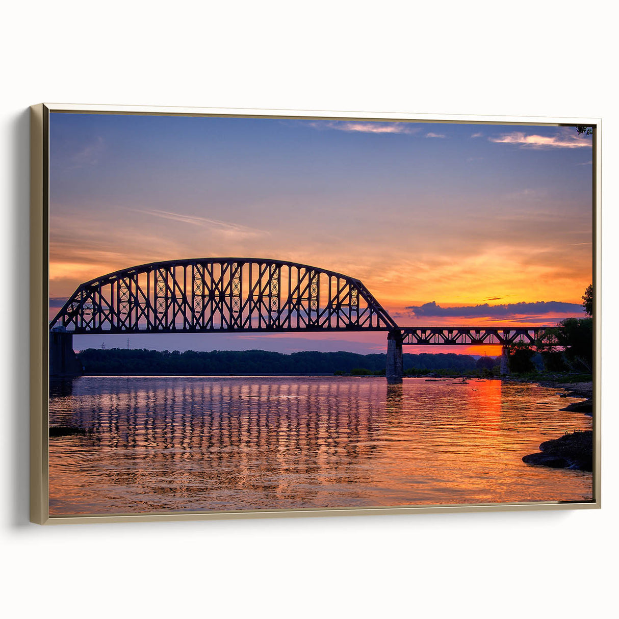 Framed canvas depicting a vintage-style Indiana landscape in muted gold and black tones, ideal for bedroom wall decor.