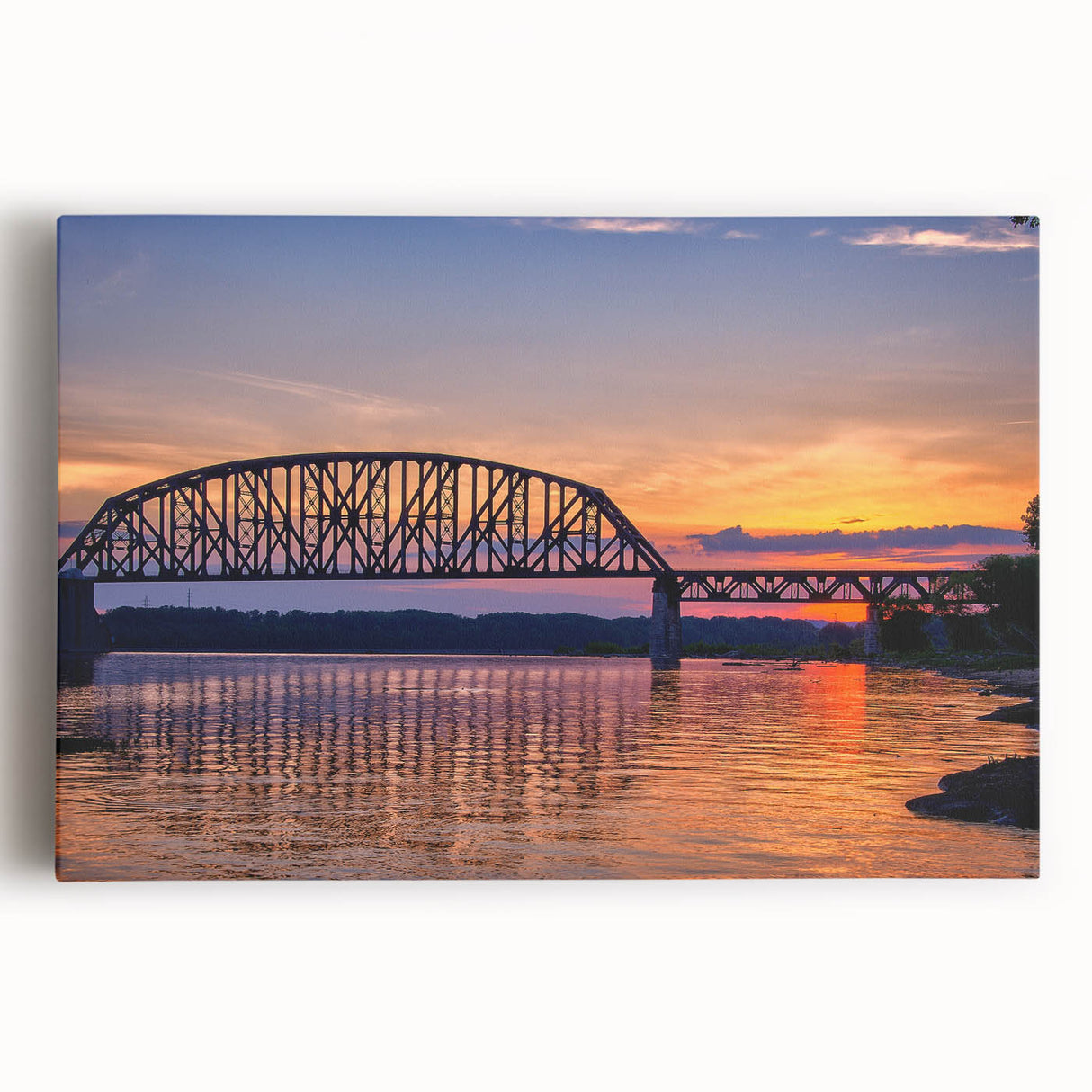 Black and white stretched canvas featuring a serene Indiana landscape, ideal for kitchen wall art.
