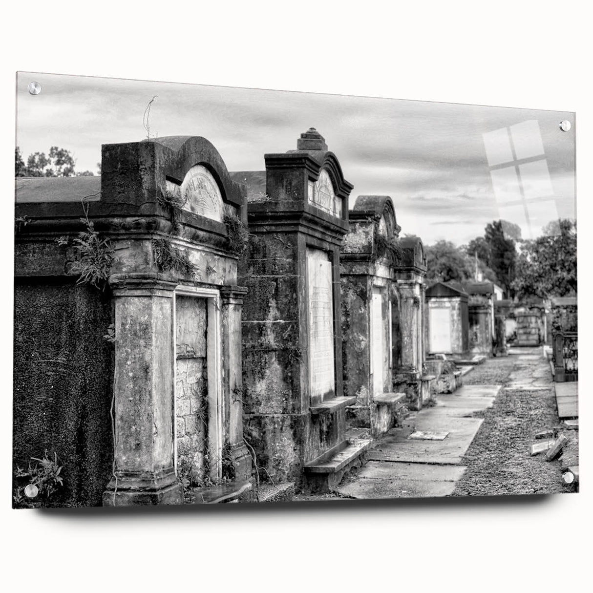 Acrylic print of New Orleans scenery in muted earth tones, ideal for dining room art.