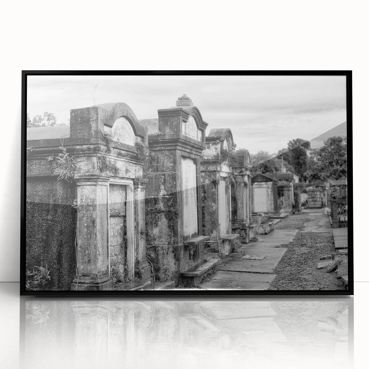 Large abstract wall art depicting a vibrant New Orleans scene in mid-century modernist style, framed in black acrylic.