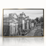 A mid-century modernist depiction of the New Orleans skyline in gold and teal tones, framed acrylic print.