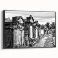 Black and white framed canvas of a vintage New Orleans landscape, ideal for bedroom wall decor.