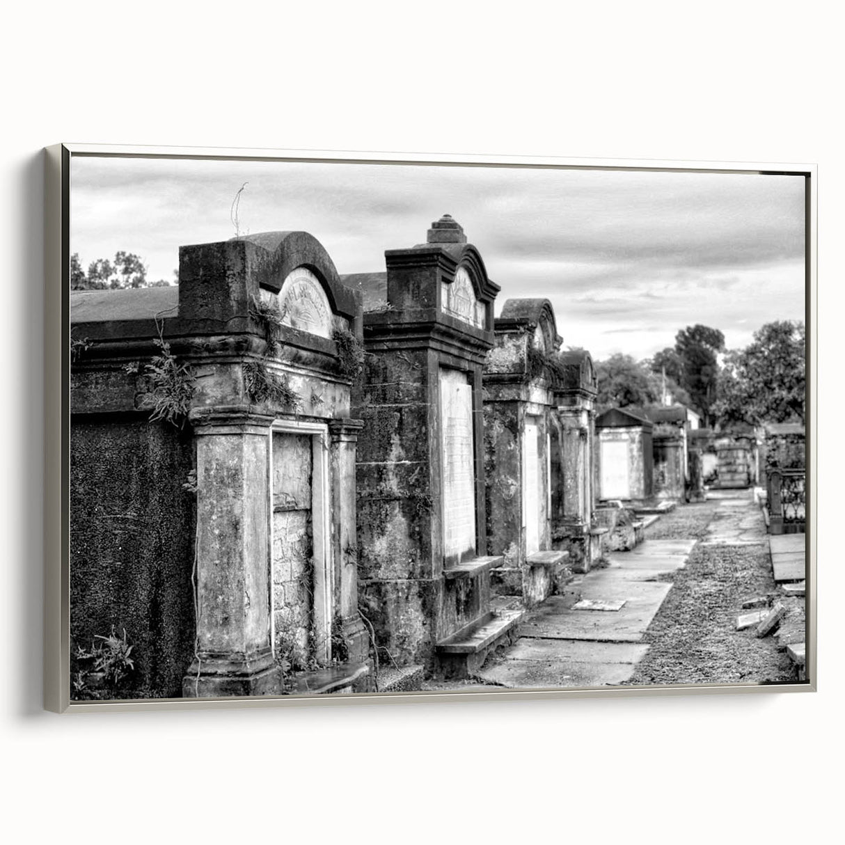 Framed canvas depicting a vintage-style New Orleans landscape in colorful hues, ideal for living room decor.
