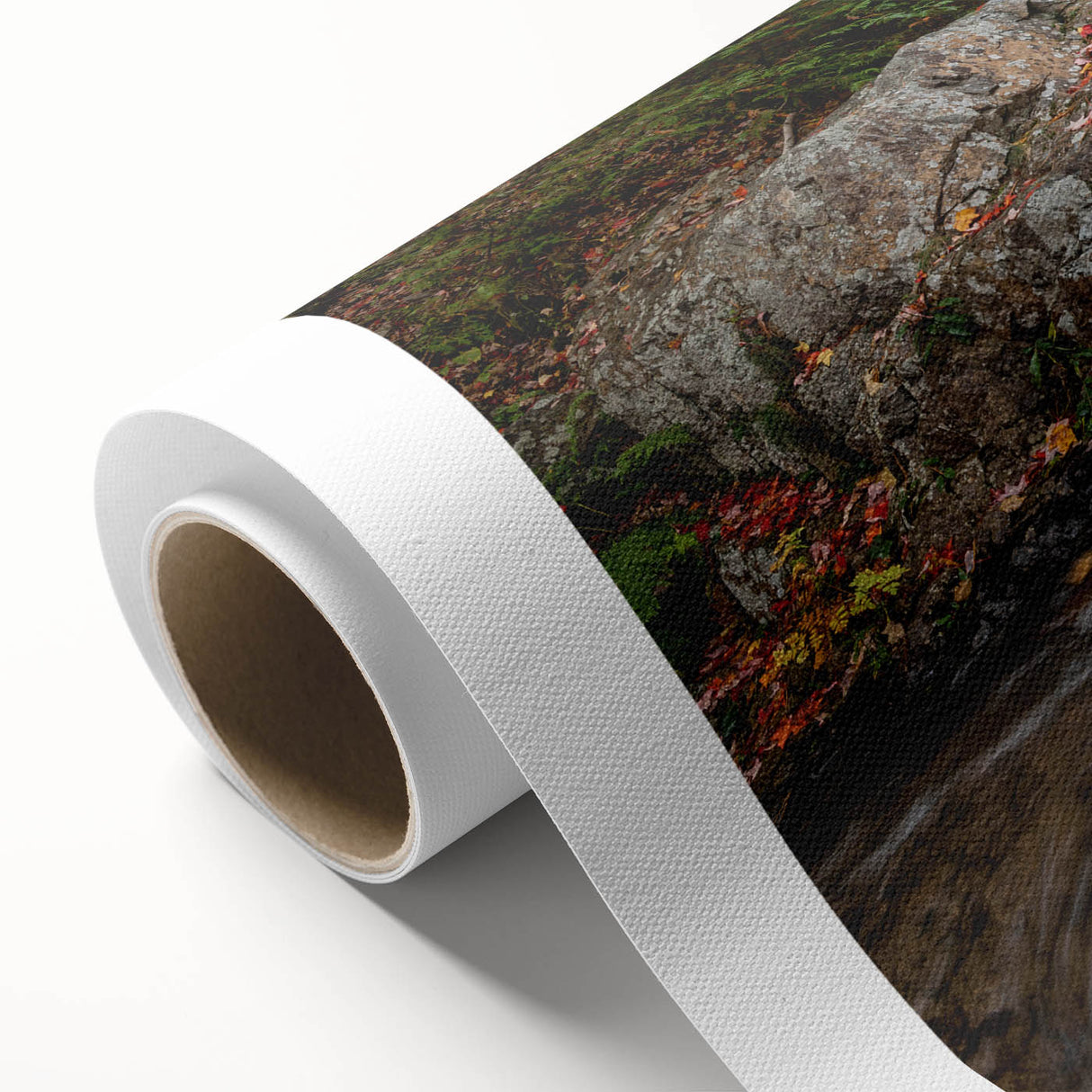 Art deco poster of Acadia National Park in muted green and blue tones on rolled canvas, ideal for nursery wall art.