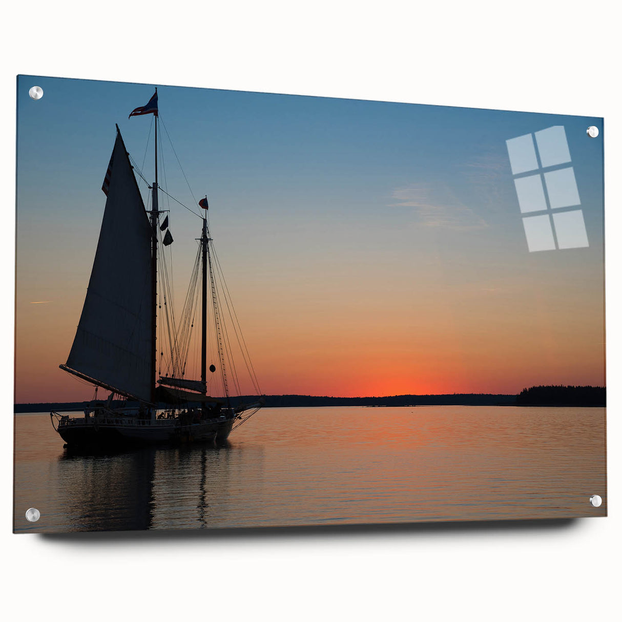 Acrylic print of a Maine landscape in muted earth tones, suitable for bedroom or dining room decor.
