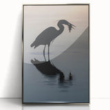 Mid-century modernist art of Chesapeake Bay in acrylic, featuring cool blue and silver tones.