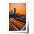 Rolled print of Boston skyline in muted blue and gray tones on canvas, suitable for art wall dining room.