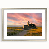 Abstract textured art print depicting a serene Massachusetts cape scene, in muted blues and greens, framed with a silver mat.