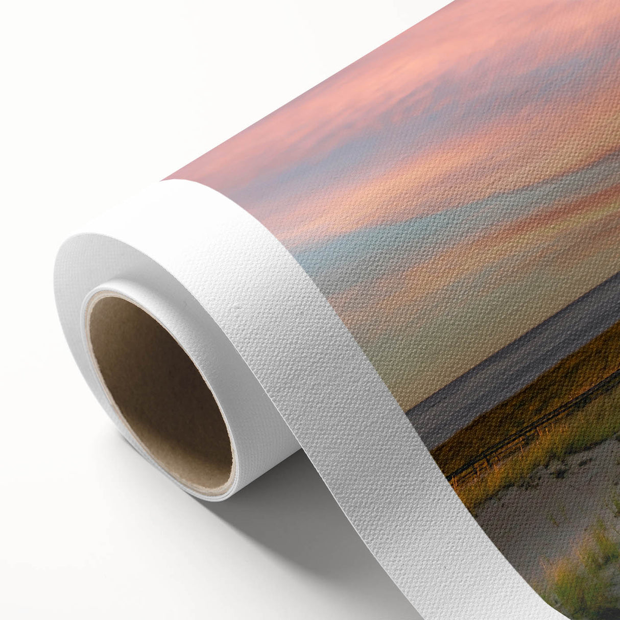 Art Deco style poster of Massachusetts Cape scenery in soft blue and beige tones, rolled canvas.