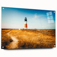 Acrylic print of a serene Nantucket landscape in soft blue and green tones, ideal for bedroom or dining room decor.