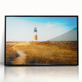 Large abstract wall art depicting a Massachusetts Nantucket scenery in muted earth tones on a black framed acrylic.