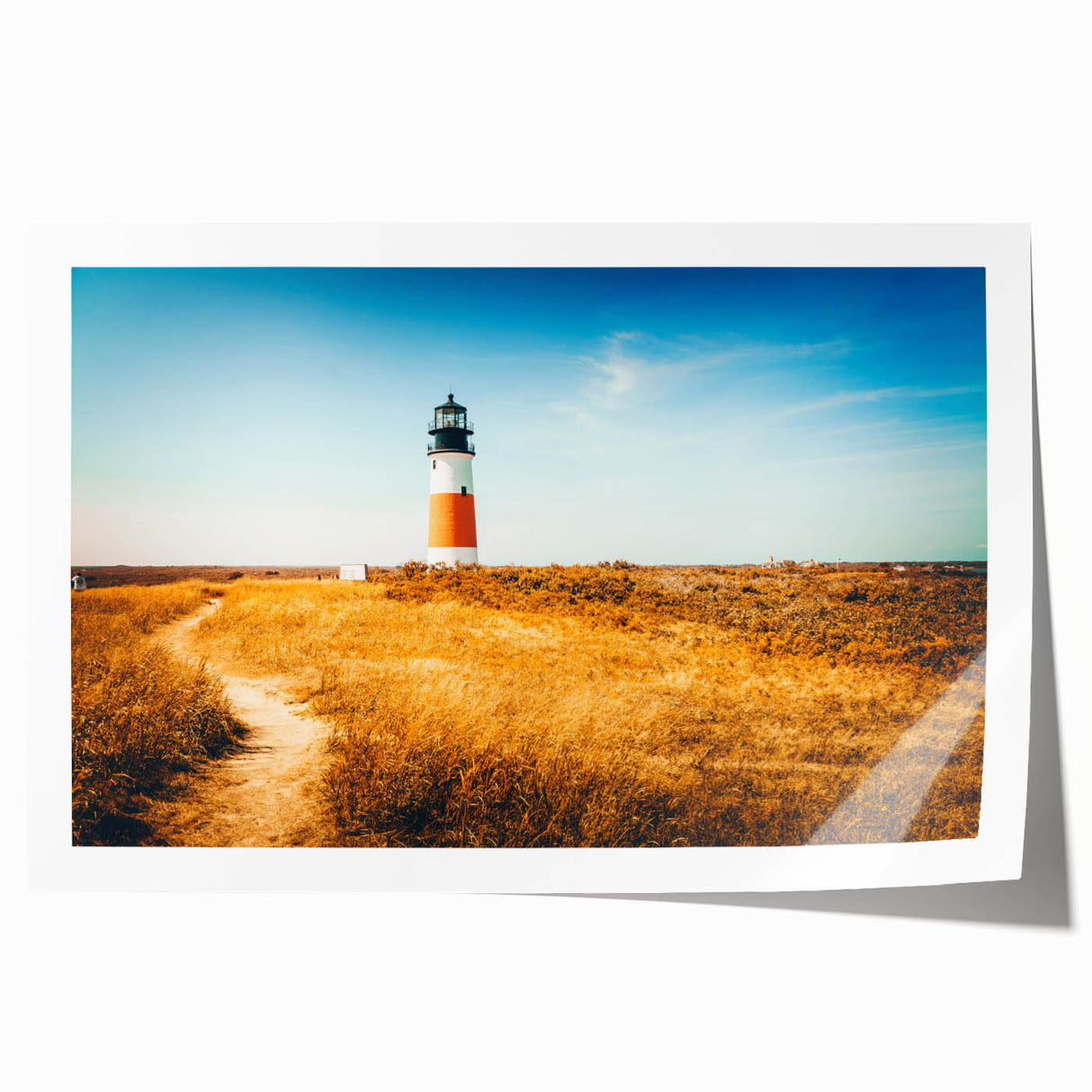 Rolled print of Nantucket scenery with floral elements in soft pastel colors, suitable for dining room or bathroom decor.