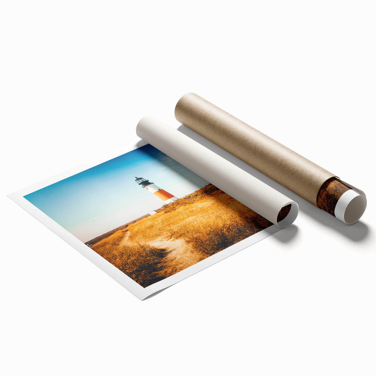 Extra large rolled print of Nantucket scenery with muted floral art, ideal for classy bathroom or large living room decor.