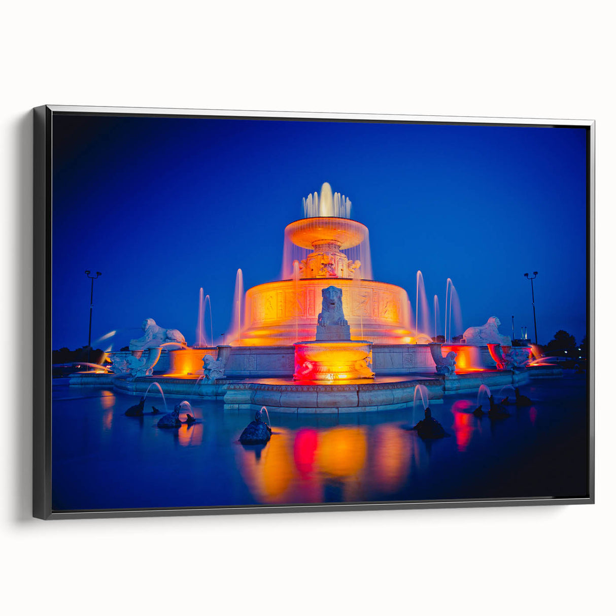 Black and white framed canvas of Detroit skyline, ideal for bedroom wall art, featuring vintage poster style.