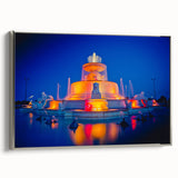 Framed canvas of a vintage-style Detroit skyline in muted black with colorful accents, ideal for office decor.