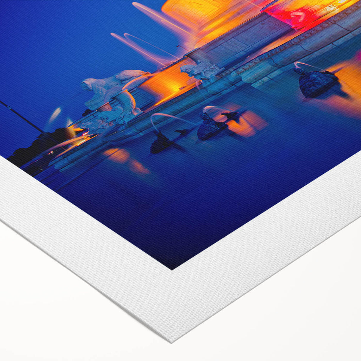 Art deco poster of Detroit skyline in muted gray and blue tones on rolled canvas, suitable for dining room decor.