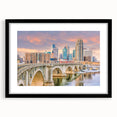 Abstract art print of Minneapolis skyline featuring textured, colorful art in extra large format.