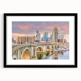 Abstract art print of Minneapolis skyline featuring textured, colorful art in extra large format.