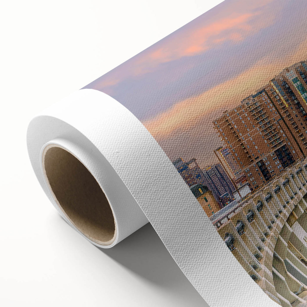 Art Deco poster of Minneapolis skyline in pastel shades on rolled canvas, ideal for nursery wall art.
