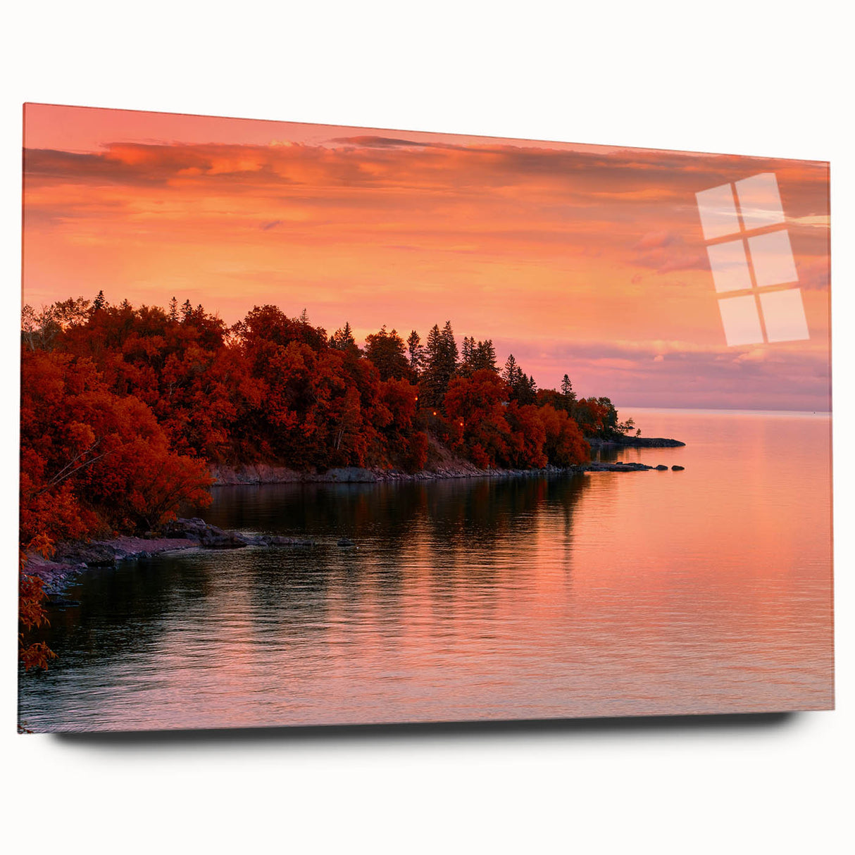 Large abstract wall art depicting a serene Minnesota landscape in muted blue and green tones, acrylic print.