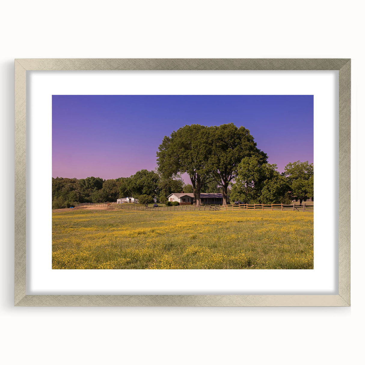 Textured art depicting abstract Mississippi scenery in muted earth tones on a silver-framed mat, suitable for bedroom decor.