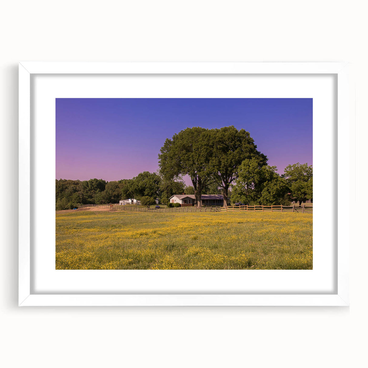 Abstract art print of the Mississippi landscape in muted earth tones on a white matted frame.