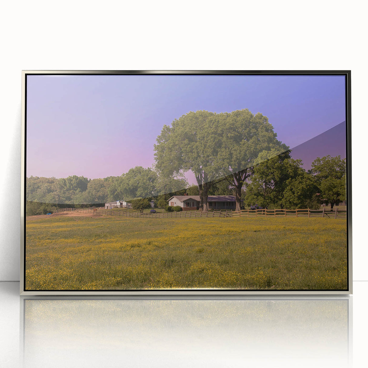 Mid-century modernist acrylic print of the Mississippi landscape in muted earth tones, ideal for nursery wall art.